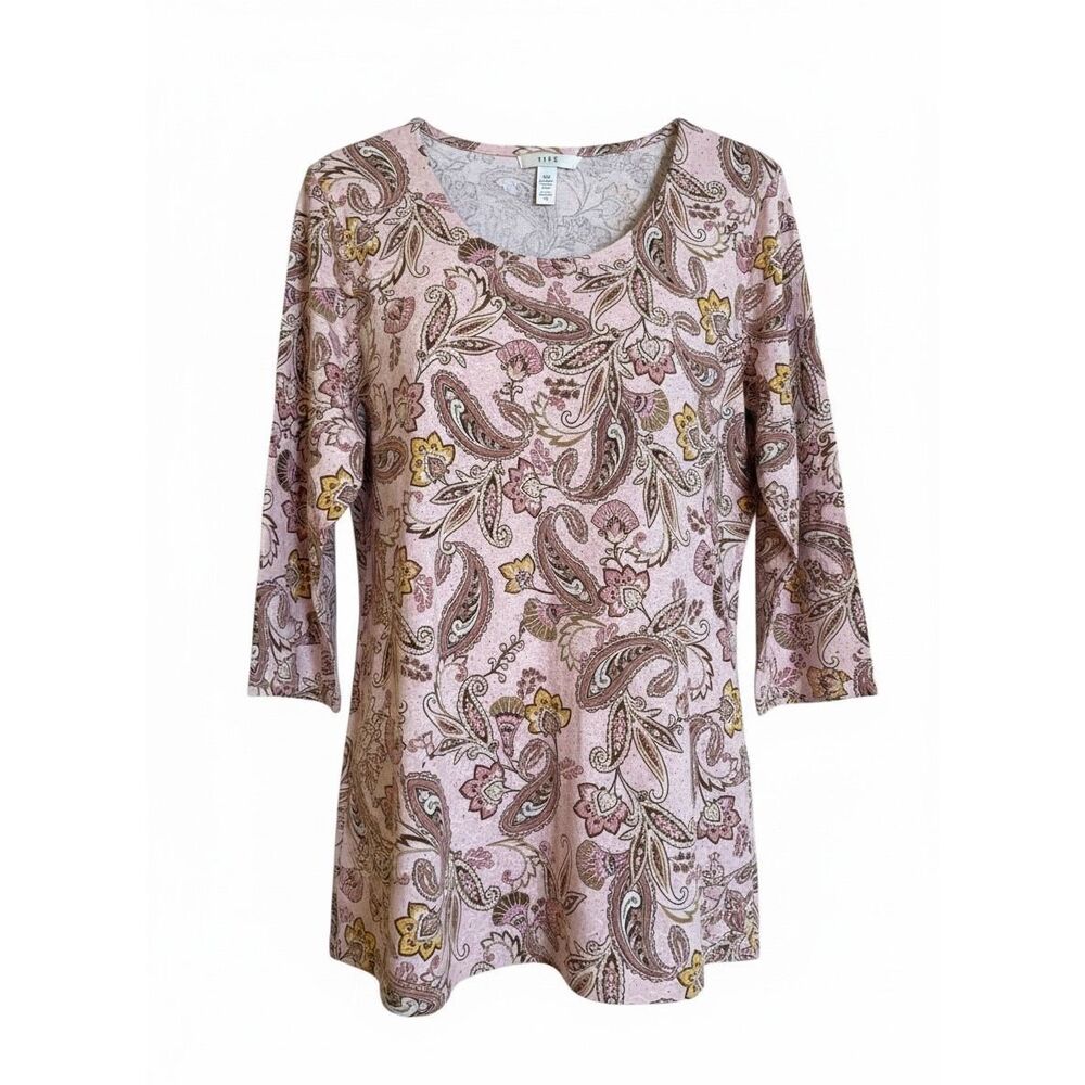 J. Jill NWOT Luxe Supima A-line Paisley 3/4 Sleeve Tunic Top Multicolor Large